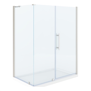 Pemberly Row 60 x 36 x 74-3/4 Corner Shower Kit with Base & Door in Satin Nickel