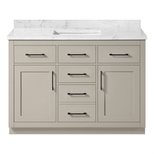 Pemberly Row 48&quot Greige Vanity with Top and Matte Black Hardware