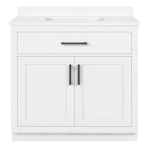 Pemberly Row 36&quot White Vanity with Top and Matte Black Hardware