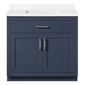 Pemberly Row 36&quot Midnight Blue Bathroom Vanity with White Top