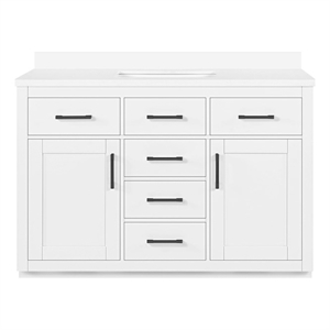 Pemberly Row 48&quot White Vanity with Top and Matte Black Hardware