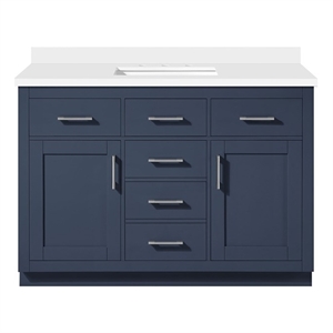 Pemberly Row 48&quot Midnight Blue Bathroom Vanity with White Top