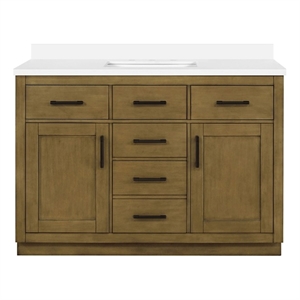 Pemberly Row 48&quot Almond Latte Bathroom Vanity with White Top