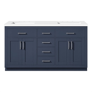 Pemberly Row 60&quot Midnight Blue Bathroom Vanity with White Top