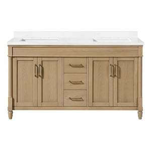 Pemberly Row 60&quot Natural Birch Bathroom Vanity with White Countertop