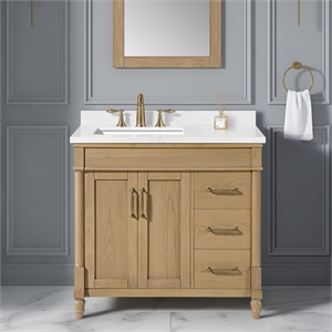 Pemberly Row 36&quot Natural Birch Bathroom Vanity with White Countertop