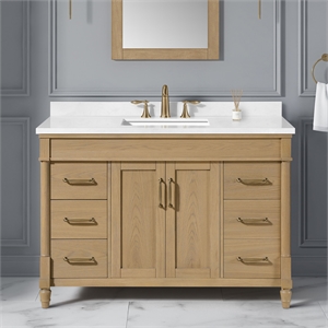 Pemberly Row 48&quot Natural Birch Bathroom Vanity with White Countertop