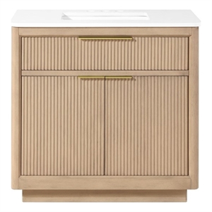Pemberly Row 36&quot Sahara Birch Bathroom Vanity with White Countertop