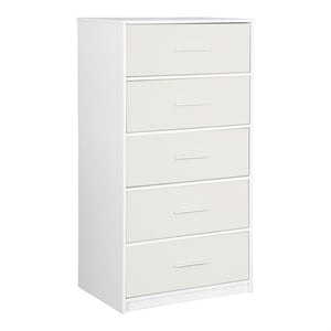 Pemberly Row Modern 5-Drawer Dresser with Large Fabric Drawers in White