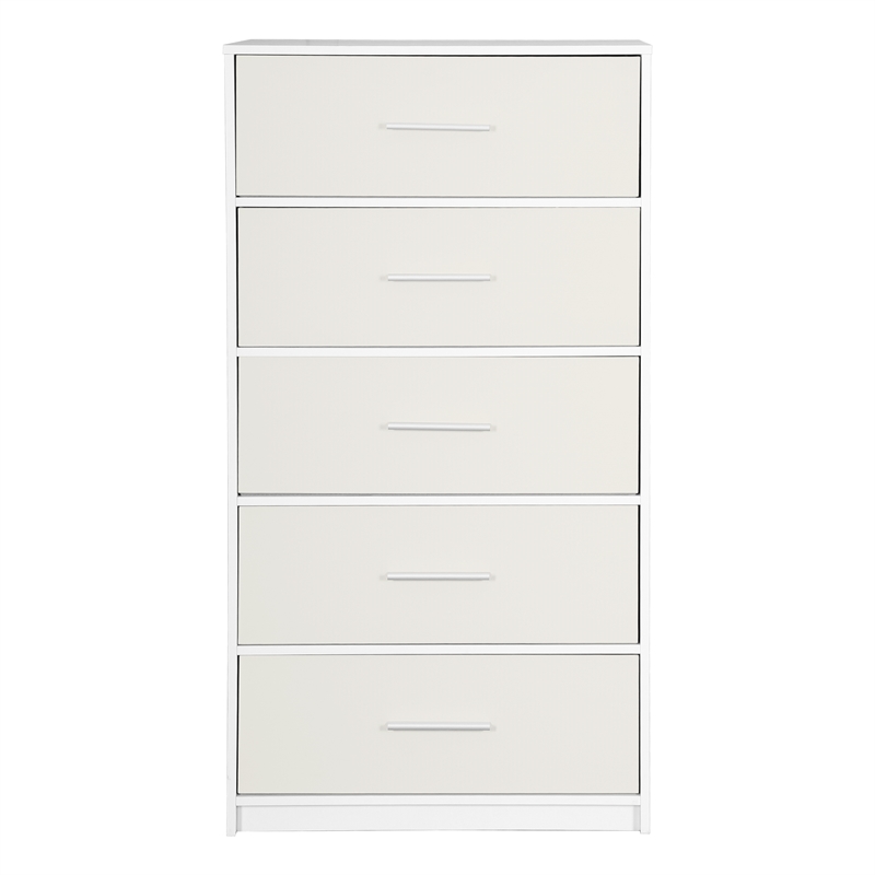 Pemberly Row Modern 5-Drawer Dresser with Large Fabric Drawers in White