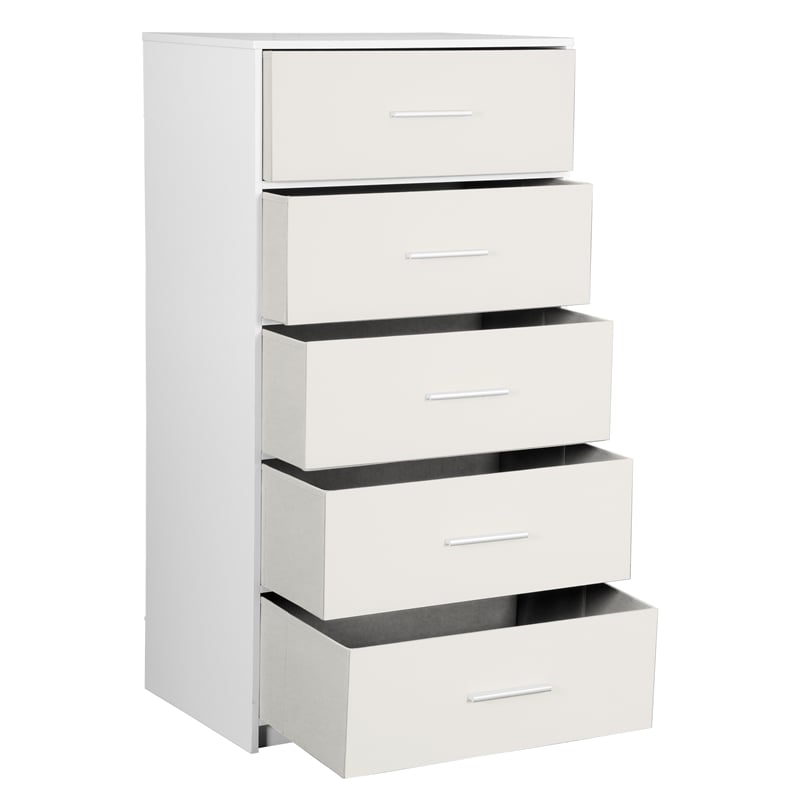 Pemberly Row Modern 5-Drawer Dresser with Large Fabric Drawers in White