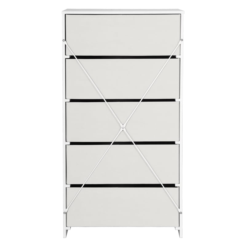 Pemberly Row Modern 5-Drawer Dresser with Large Fabric Drawers in White