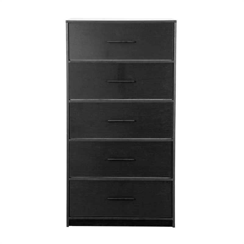 Pemberly Row Modern 5-Drawer Dresser with Large Fabric Drawers in Black