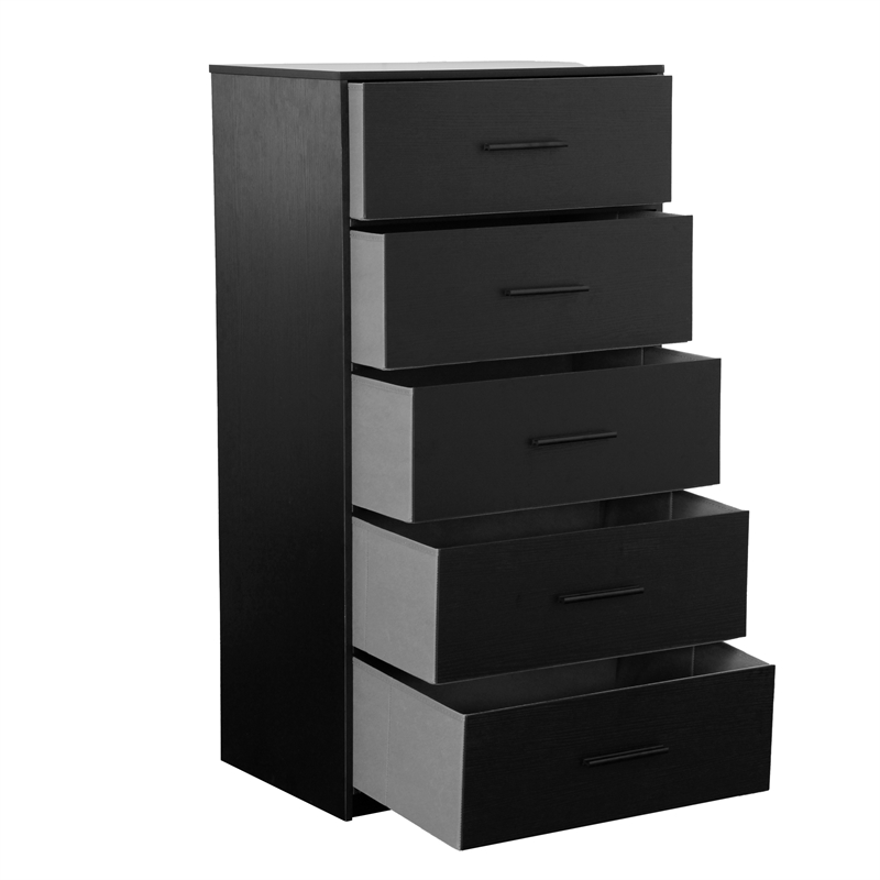 Pemberly Row Modern 5-Drawer Dresser with Large Fabric Drawers in Black