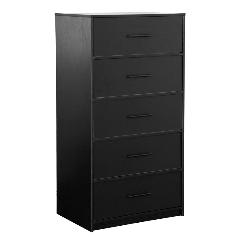 Pemberly Row Modern 5-Drawer Dresser with Large Fabric Drawers in Black