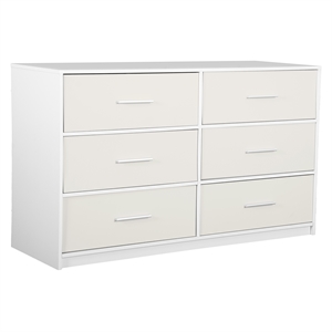 Pemberly Row Modern 6-Drawer Dresser with Large Fabric Drawers in White