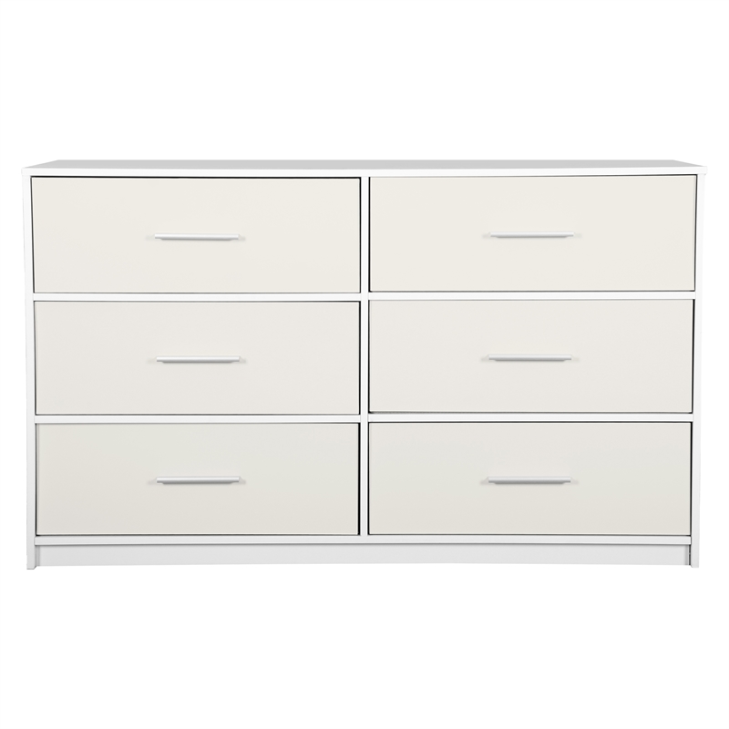 Pemberly Row Modern 6-Drawer Dresser with Large Fabric Drawers in White
