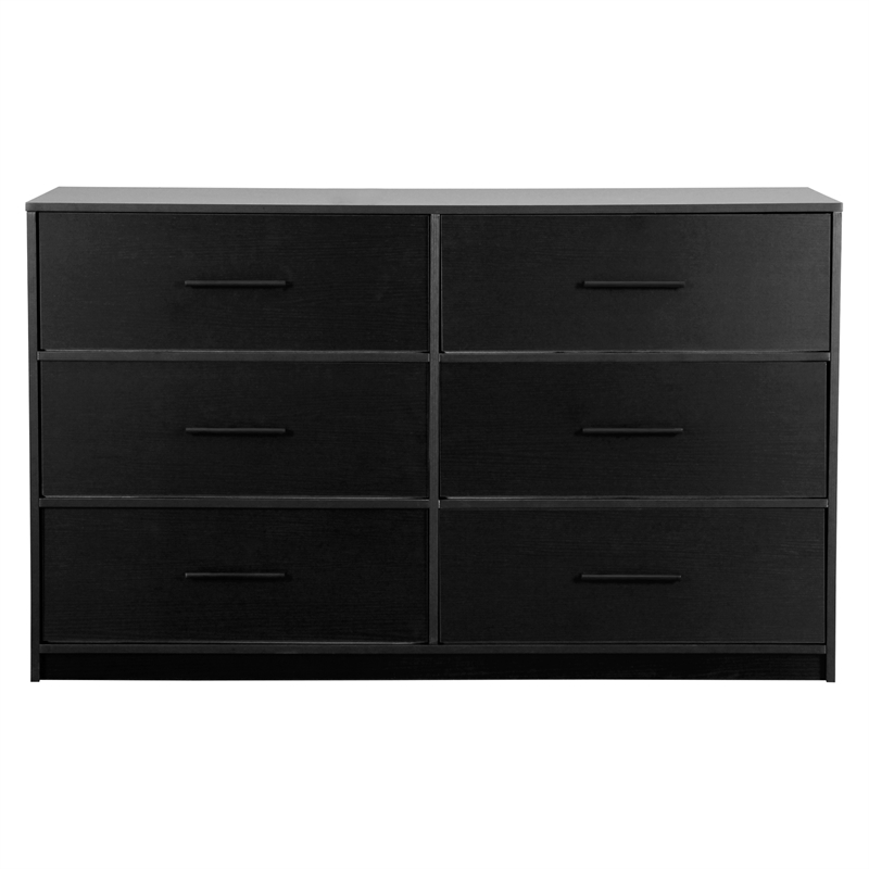 Pemberly Row Modern 6-Drawer Dresser with Large Fabric Drawers in Black