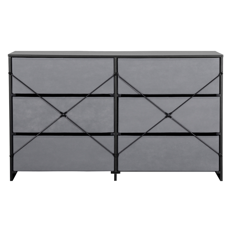 Pemberly Row Modern 6-Drawer Dresser with Large Fabric Drawers in Black