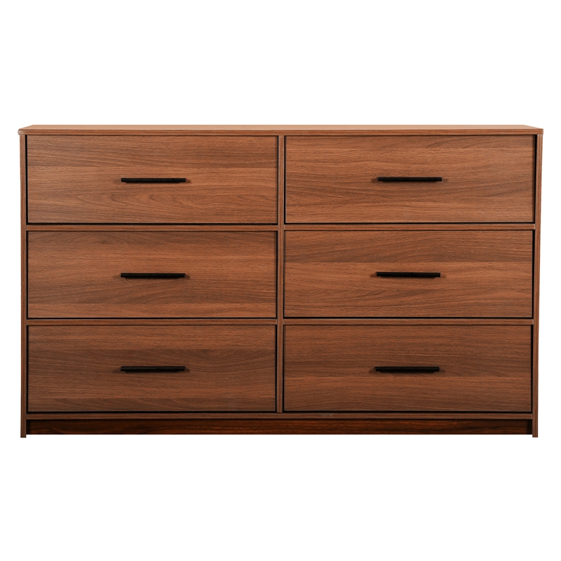 Pemberly Row Modern 6-Drawer Dresser with Large Fabric Drawers in Walnut