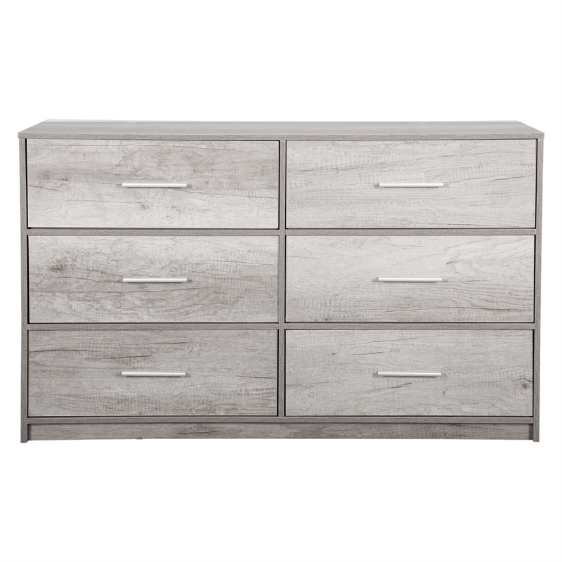 Pemberly Row Modern 6-Drawer Dresser with Large Fabric Drawers in Grey
