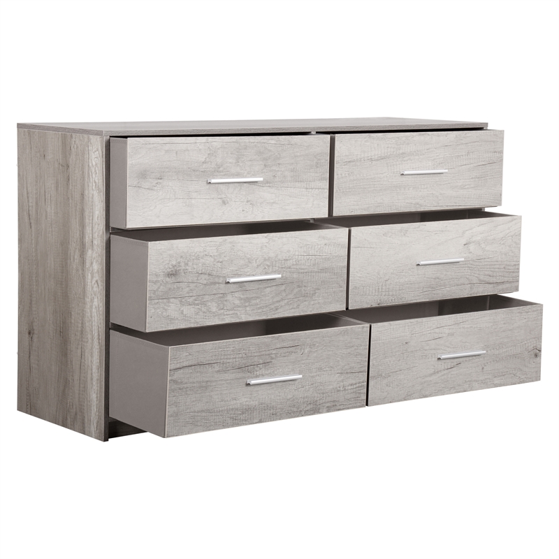 Pemberly Row Modern 6-Drawer Dresser with Large Fabric Drawers in Grey