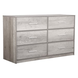 Pemberly Row Modern 6-Drawer Dresser with Large Fabric Drawers in Grey