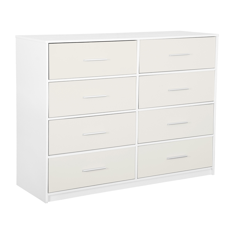 Pemberly Row Modern 8-Drawer Dresser with Large Fabric Drawers in White