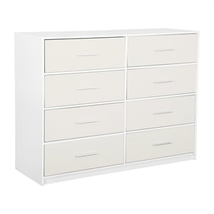 Pemberly Row Modern 8-Drawer Dresser with Large Fabric Drawers in White