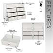 Pemberly Row Modern 8-Drawer Dresser with Large Fabric Drawers in White