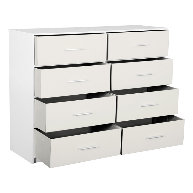 Pemberly Row Modern 8-Drawer Dresser with Large Fabric Drawers in White