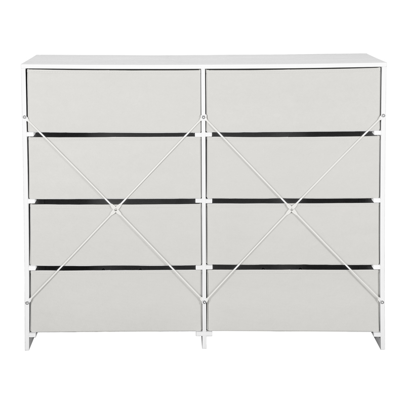 Pemberly Row Modern 8-Drawer Dresser with Large Fabric Drawers in White