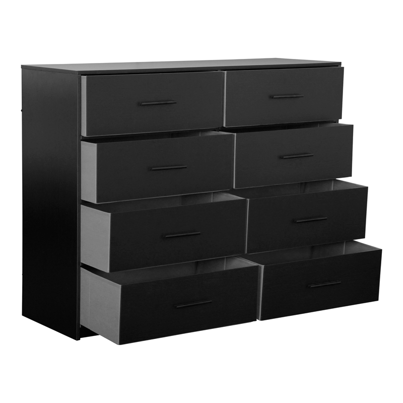 Pemberly Row Modern 8-Drawer Dresser with Large Fabric Drawers in Black