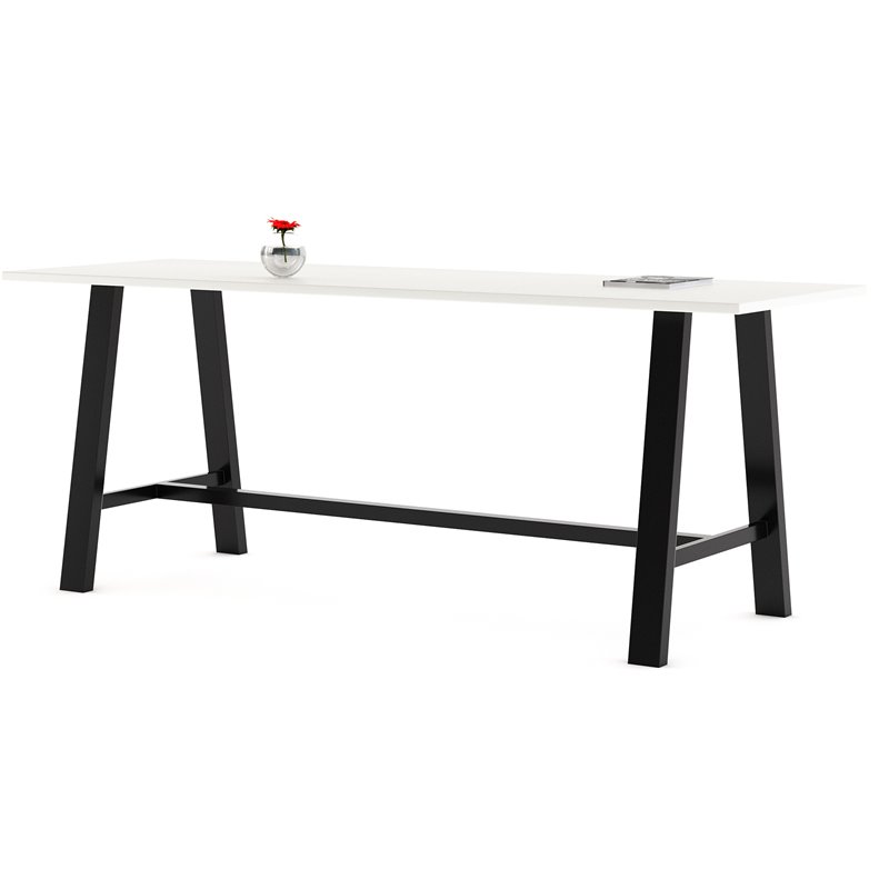 Pemberly Row 3' x 9' Wood Top Bar Height Conference Table in Designer White