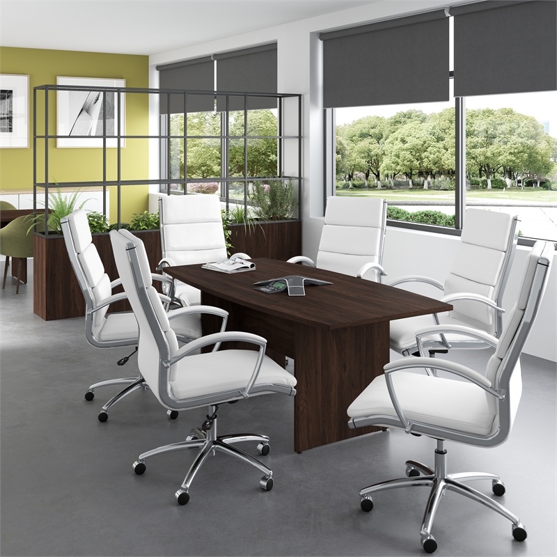 Pemberly Row 72W Boat Shaped Conference Table in Black Walnut - Engineered Wood