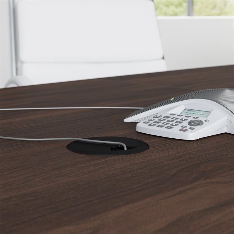 Pemberly Row 72W Wood Office Conference Table with Metal Base in Black Walnut