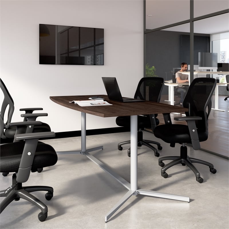 Pemberly Row 72W Wood Office Conference Table with Metal Base in Black Walnut
