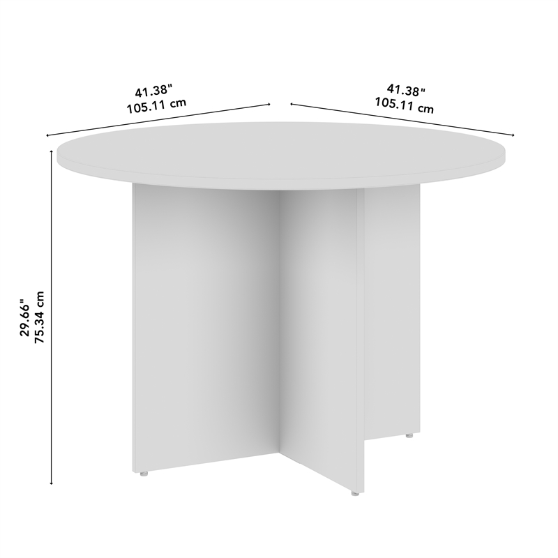 Pemberly Row 42W Round Wood Conference Table with Wooden Base in Natural Elm