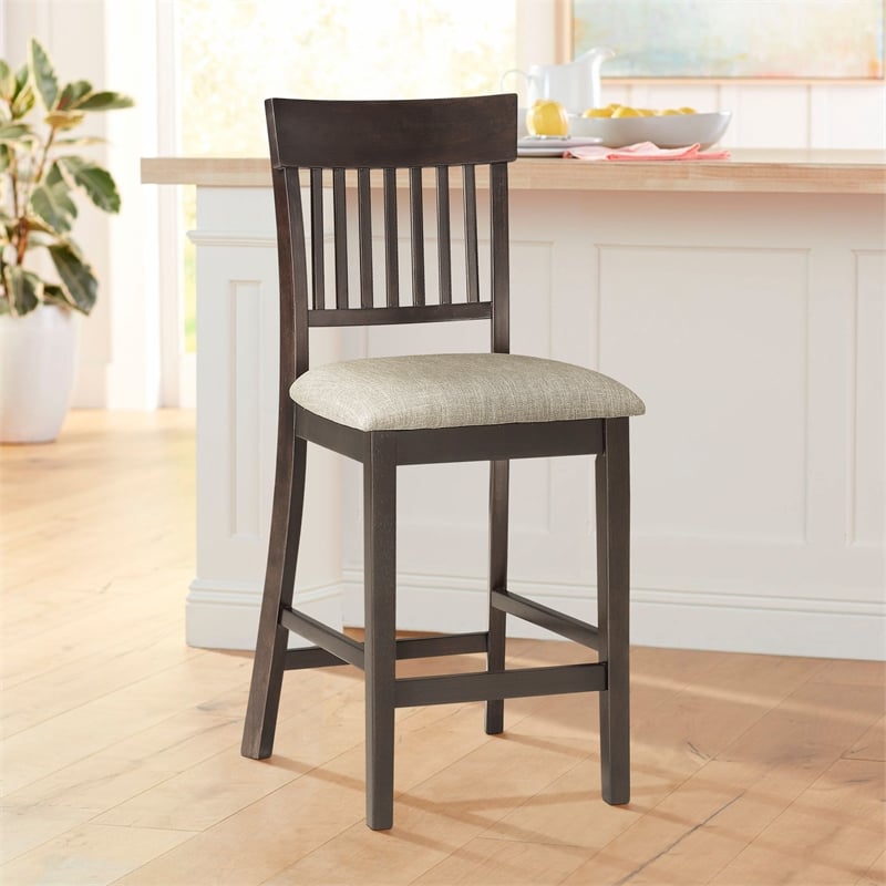 Pemberly Row Counter Height Wood Slat Back Dining Chair Set in Brown (Set of 6)