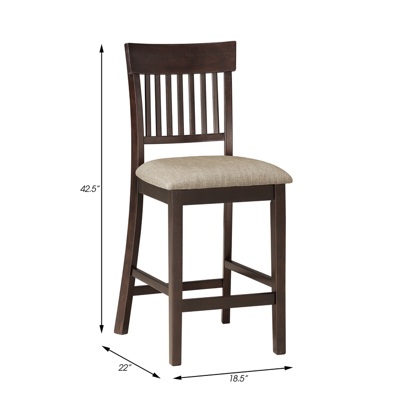 Pemberly Row Counter Height Wood Slat Back Dining Chair Set in Brown (Set of 6)