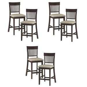 Pemberly Row Counter Height Wood Slat Back Dining Chair Set in Brown (Set of 6)