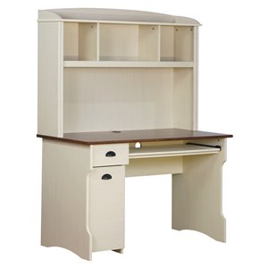 Pemberly Row Modern Wood Writing Desk with Hutch in Maple/Antique White