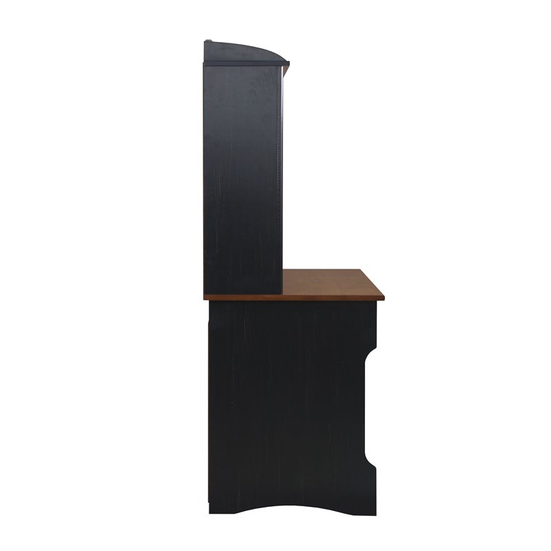Pemberly Row Modern Wood Writing Desk with Hutch in Maple/Antique Black