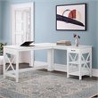 Pemberly Row L-Shaped Farmhouse Wood Desk with 2 Shelves in White
