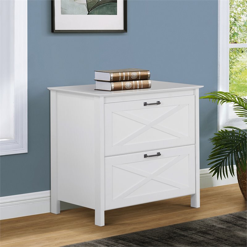 Pemberly Row Rectangular 2-Drawer Modern Wood File Cabinet in White