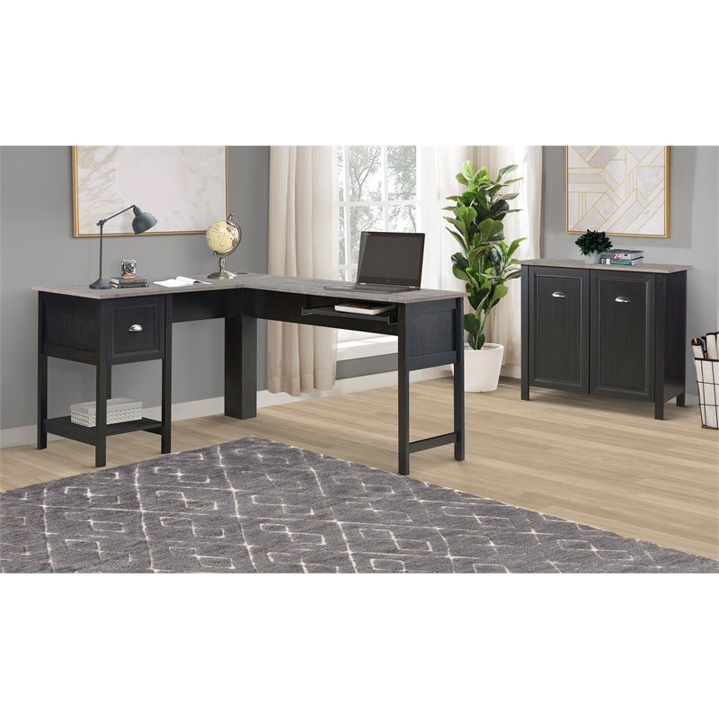 Pemberly Row 1-Drawer Transitional Wood Writing Desk in Espresso