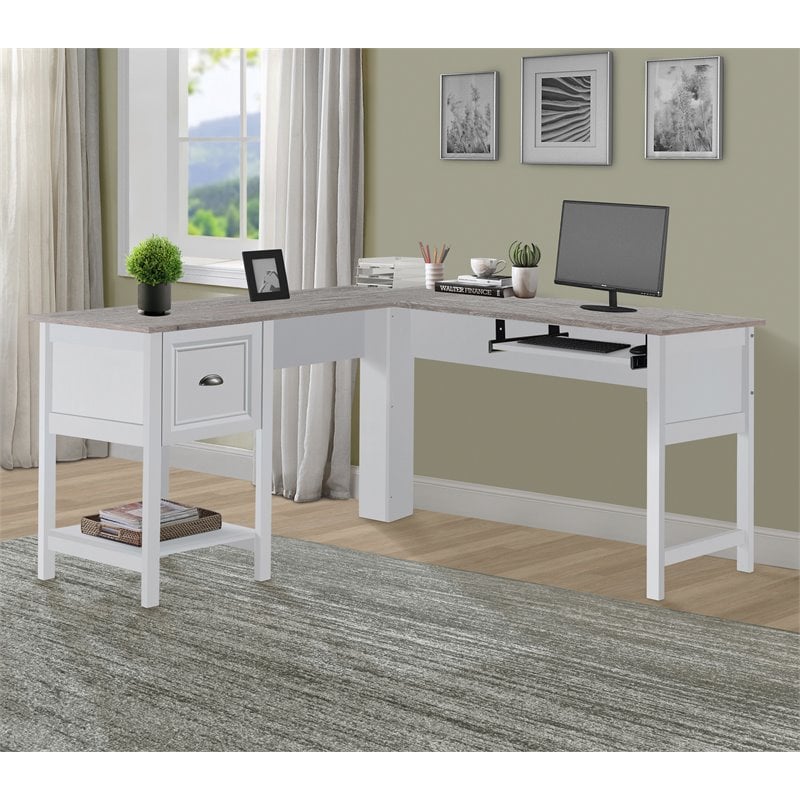 Pemberly Row L-Shaped Transitional Wood Corner Desk in White