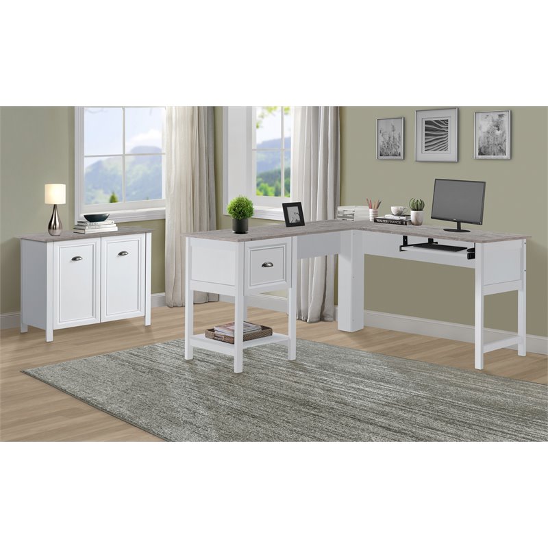 Pemberly Row L-Shaped Transitional Wood Corner Desk in White