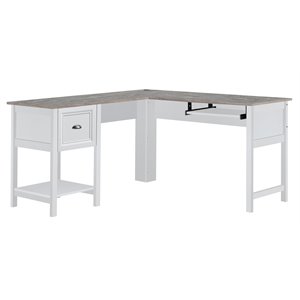 Pemberly Row L-Shaped Transitional Wood Corner Desk in White