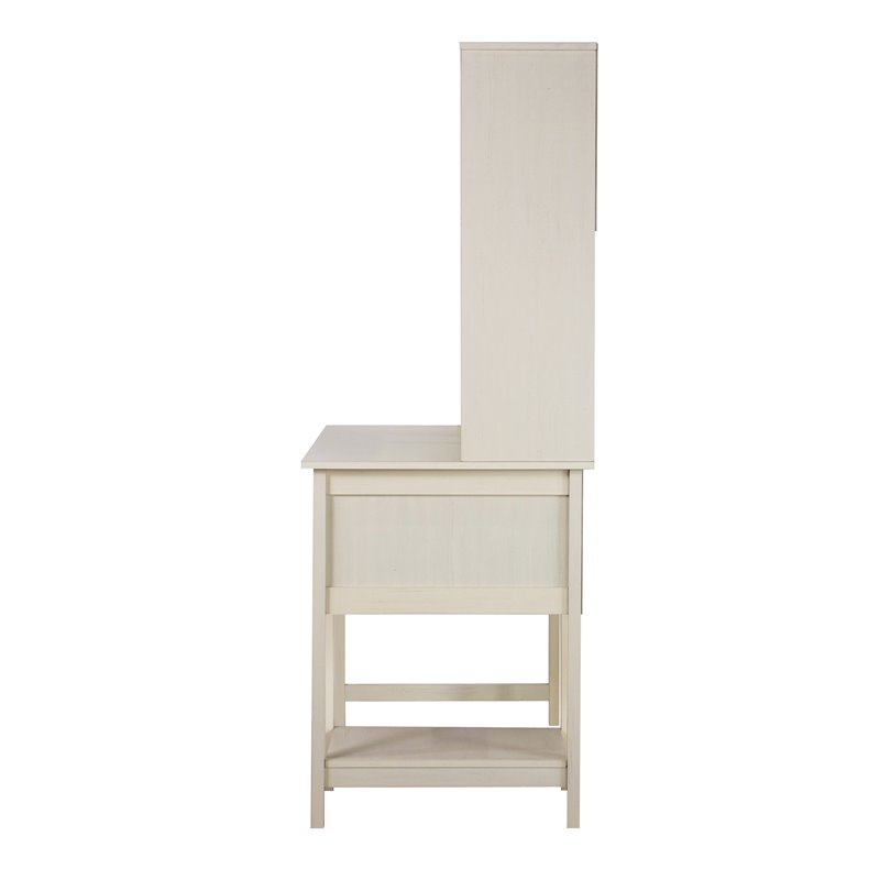 Pemberly Row Modern Wood Writing Desk with Hutch in Antique White